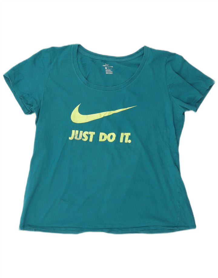 NIKE Camiseta gráfica de corte atlético para mujer UK 46 Grande Algodón azul