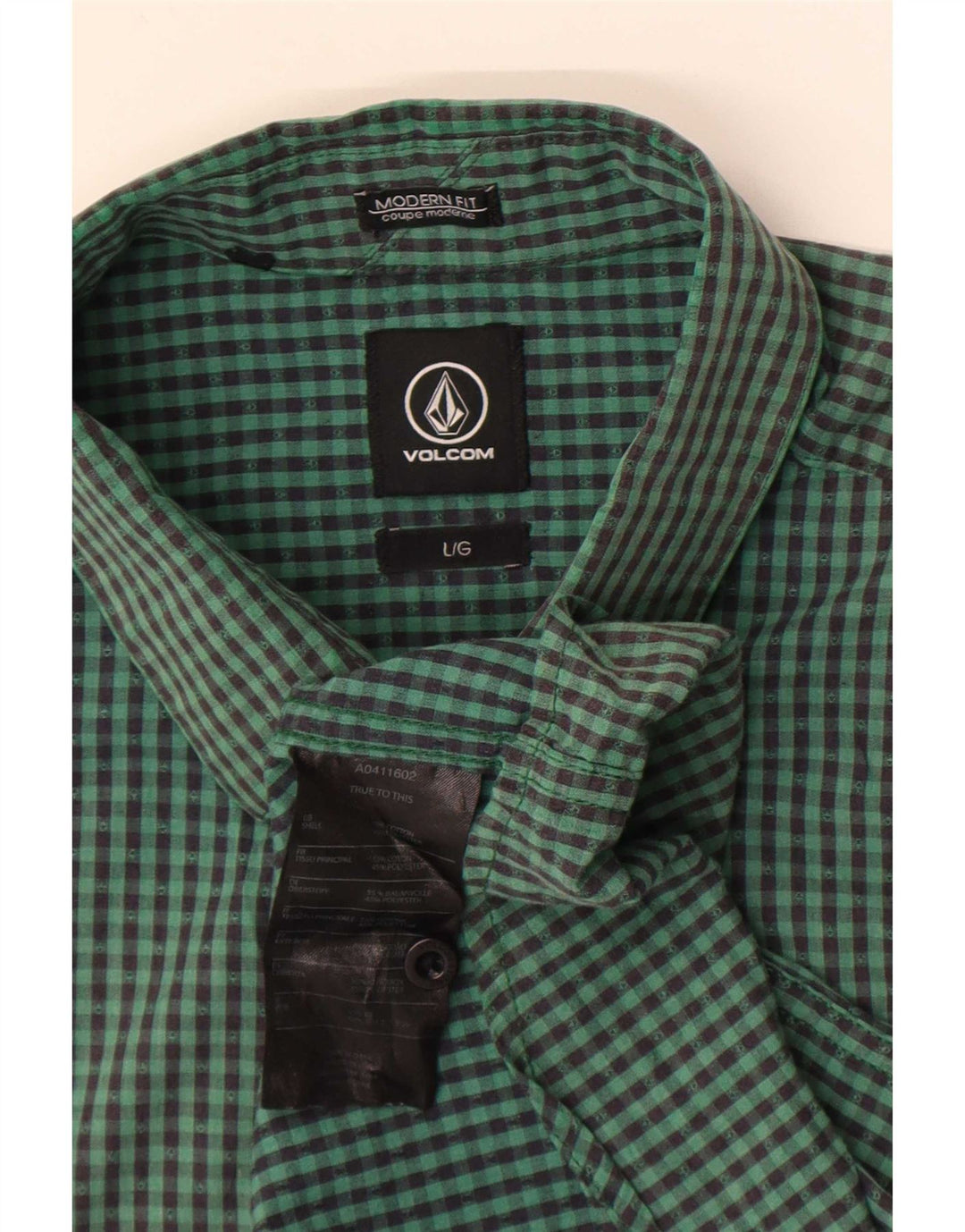 Volcom Camisa de manga corta de ajuste moderno para hombre, algodón a cuadros verde grande, talla grande
