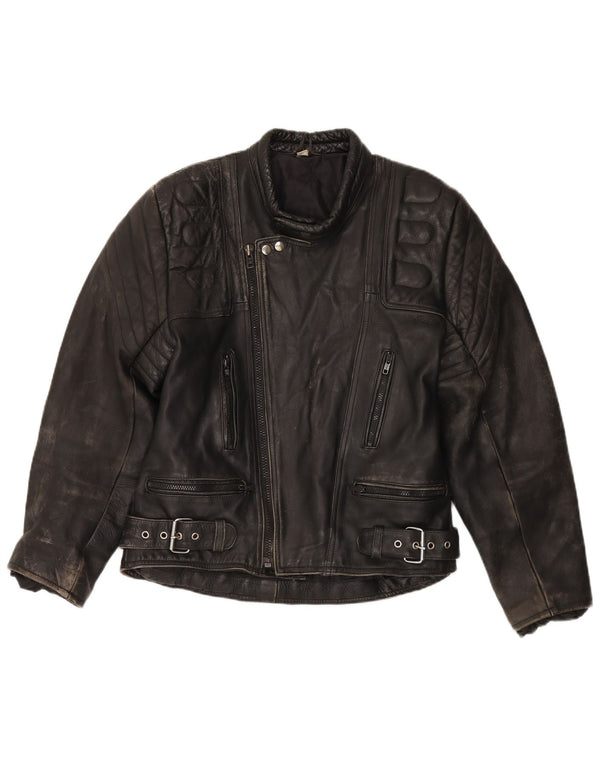 Vintage hombres cuero biker chaqueta Reino Unido 36 pequeño motociclista negro