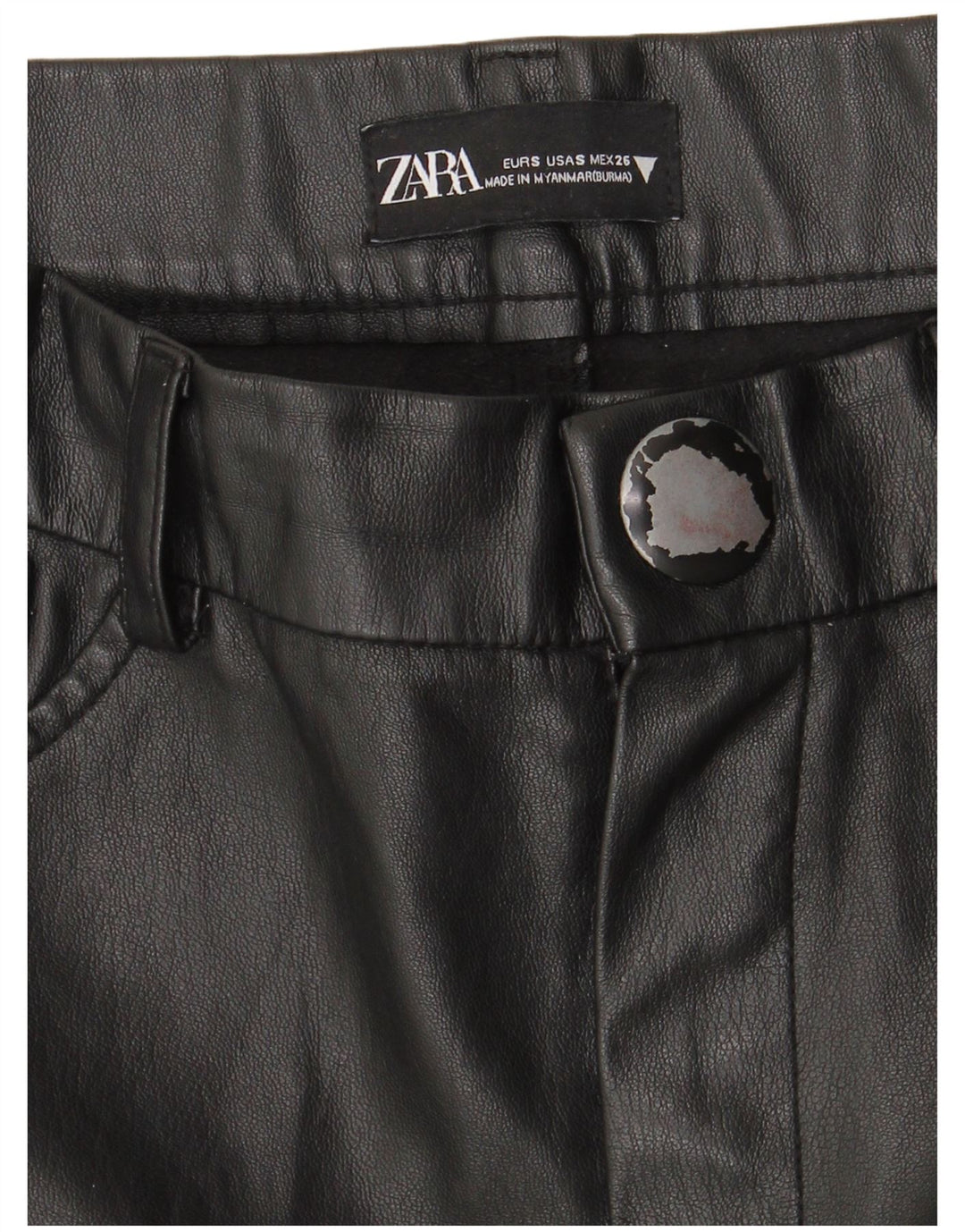 Zara Mujer Pantalones Slim De Piel Sintética Pequeño W26 L27 Negro