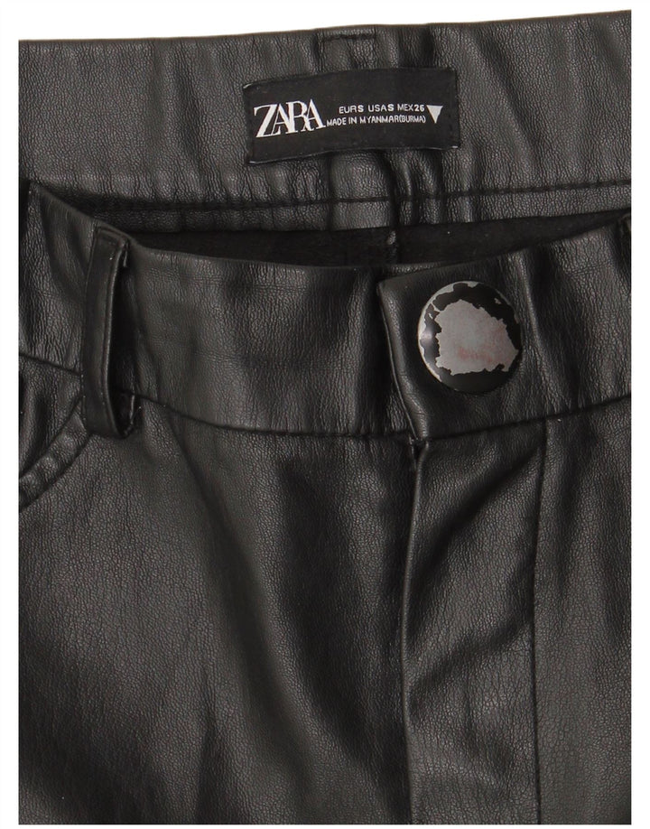 Zara Mujer Pantalones Slim De Piel Sintética Pequeño W26 L27 Negro