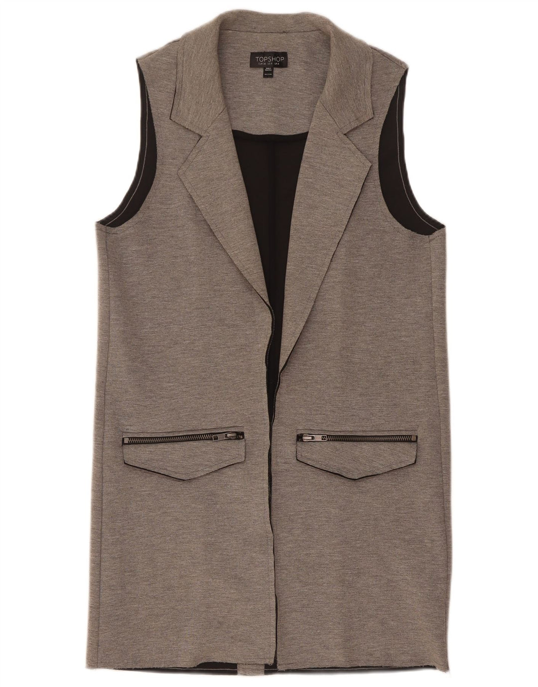 Topshop Chaleco largo para mujer UK 8 Small Poliéster moteado gris