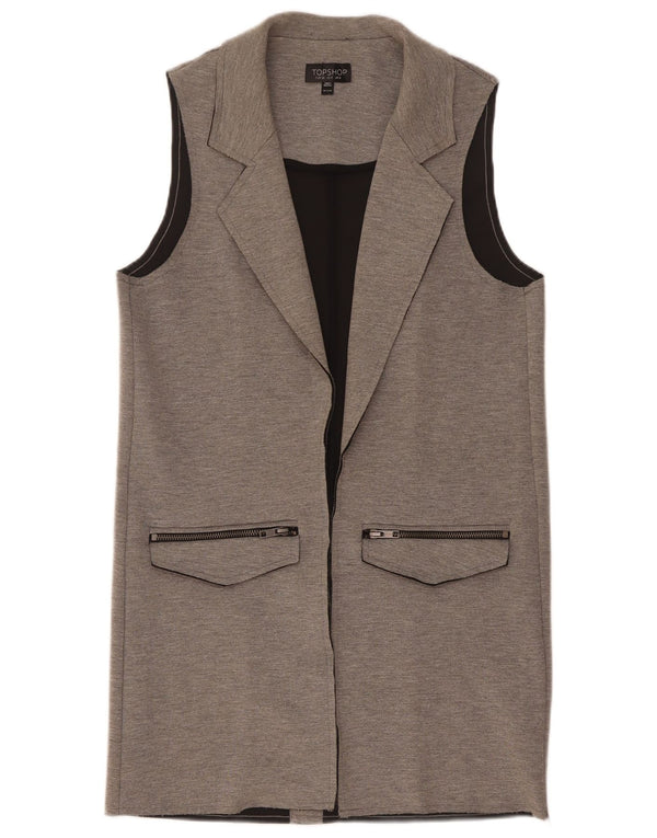 Topshop Chaleco largo para mujer UK 8 Small Poliéster moteado gris