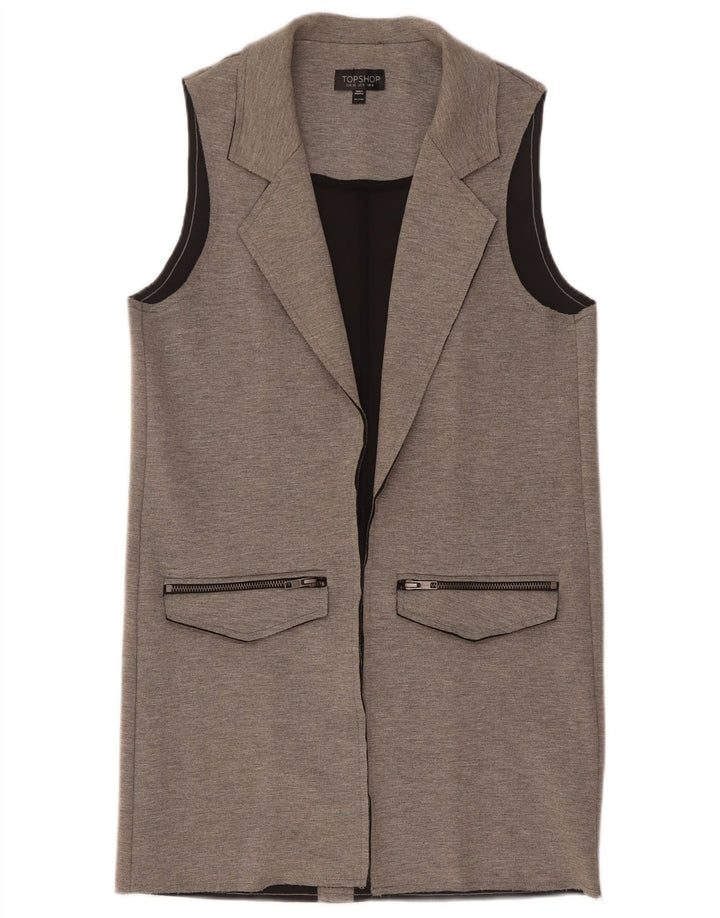 Topshop Chaleco largo para mujer UK 8 Small Poliéster moteado gris