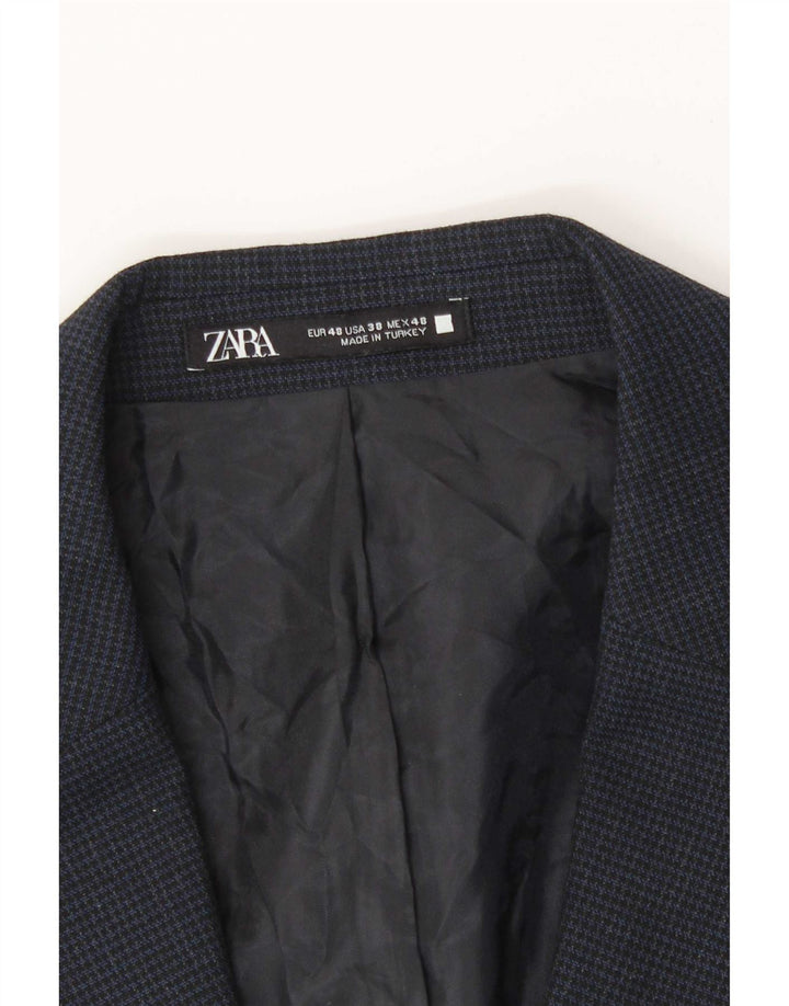 Zara Chaqueta tipo blazer de 2 botones para hombre EU 48 Mediana pata de gallo azul marino