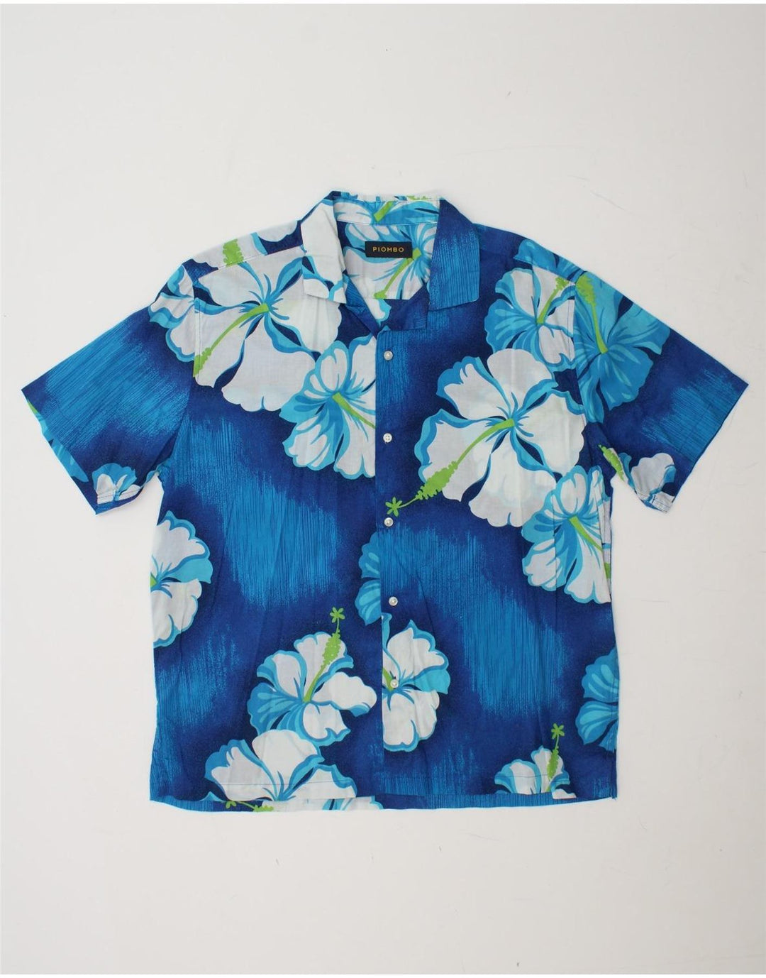 PIOMBO Camisa de manga corta para hombre de algodón floral azul grande