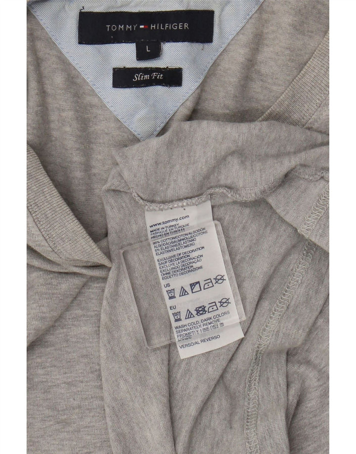 Tommy Hilfiger Top ajustado de manga larga para hombre de algodón moteado gris grande