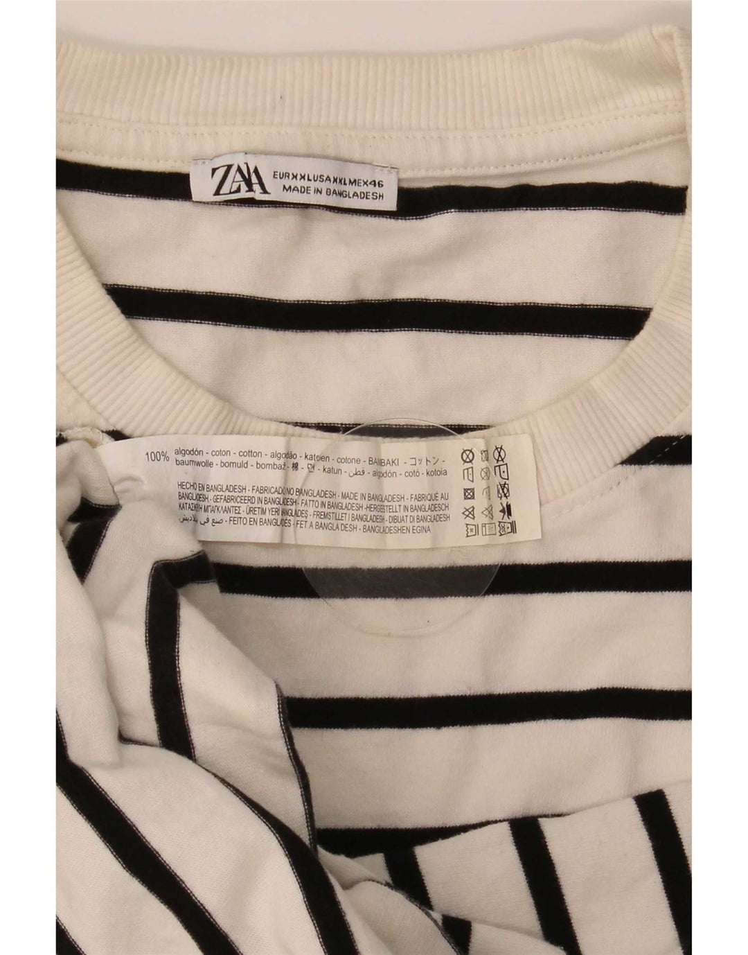 Zara Hombre Top Manga Larga 2XL Algodón Rayas Blanco