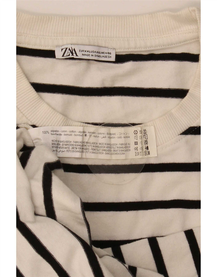 Zara Hombre Top Manga Larga 2XL Algodón Rayas Blanco
