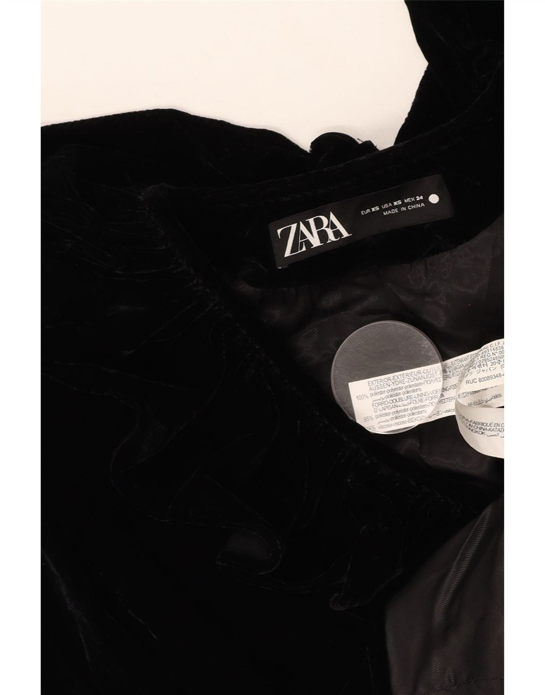 ZARA Chaqueta Blazer De Terciopelo Mujer UK 6 XS Poliéster Negro