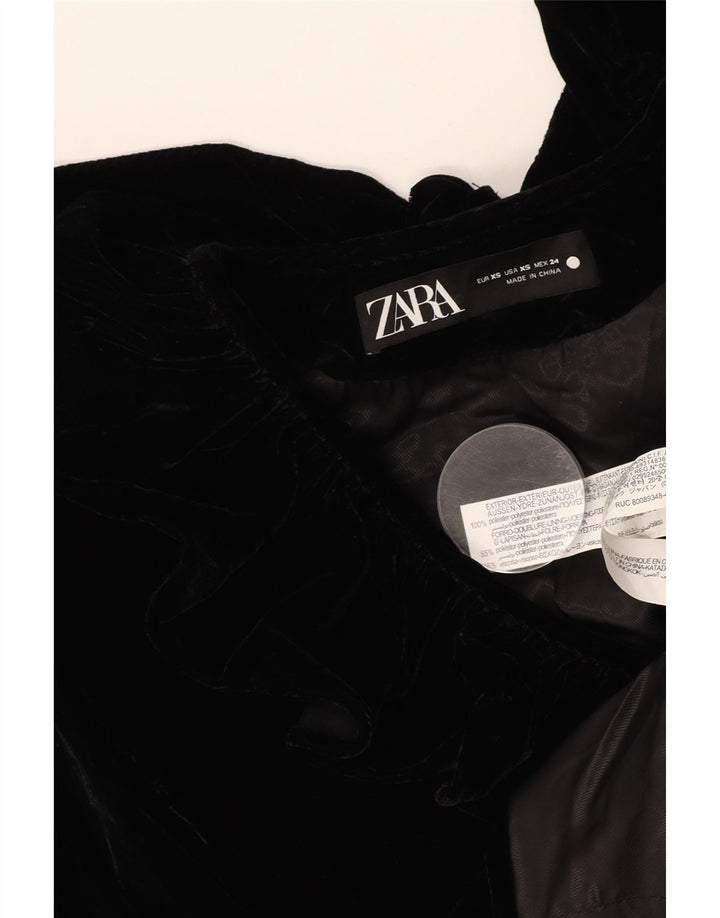 ZARA Chaqueta Blazer De Terciopelo Mujer UK 6 XS Poliéster Negro