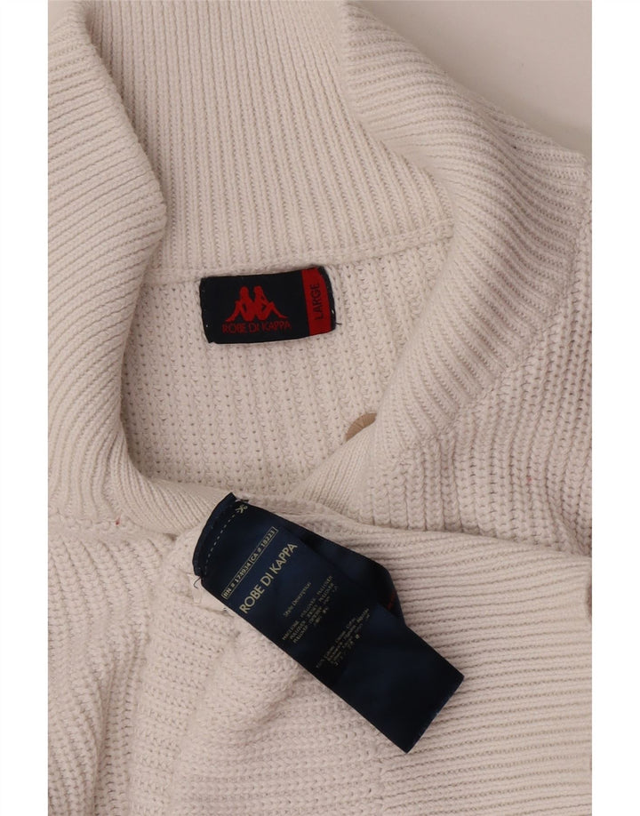 Kappa Mujer Botón Cuello Jersey Suéter UK 46 Grande Algodón Blanco