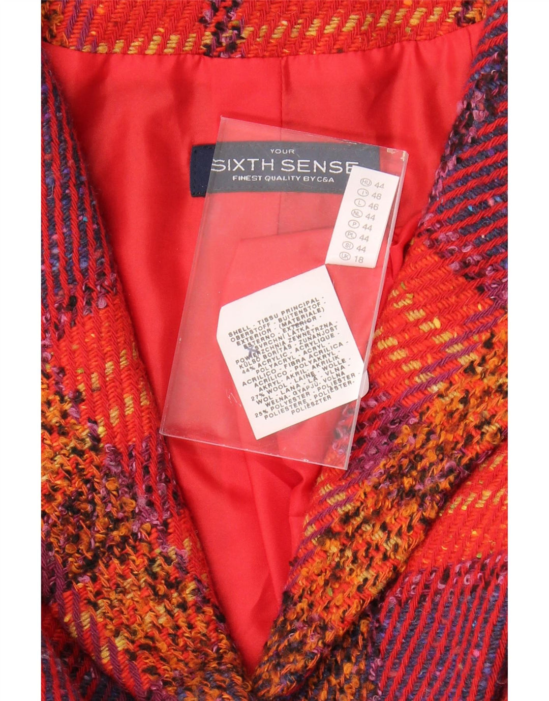 YOUR SIXTH SENSE Womens 3 Button Blazer Jacket UK 18 XL  Red Check Acrylic Vintage Your Sixth Sense and Second-Hand Your Sixth Sense from Messina Hembry 