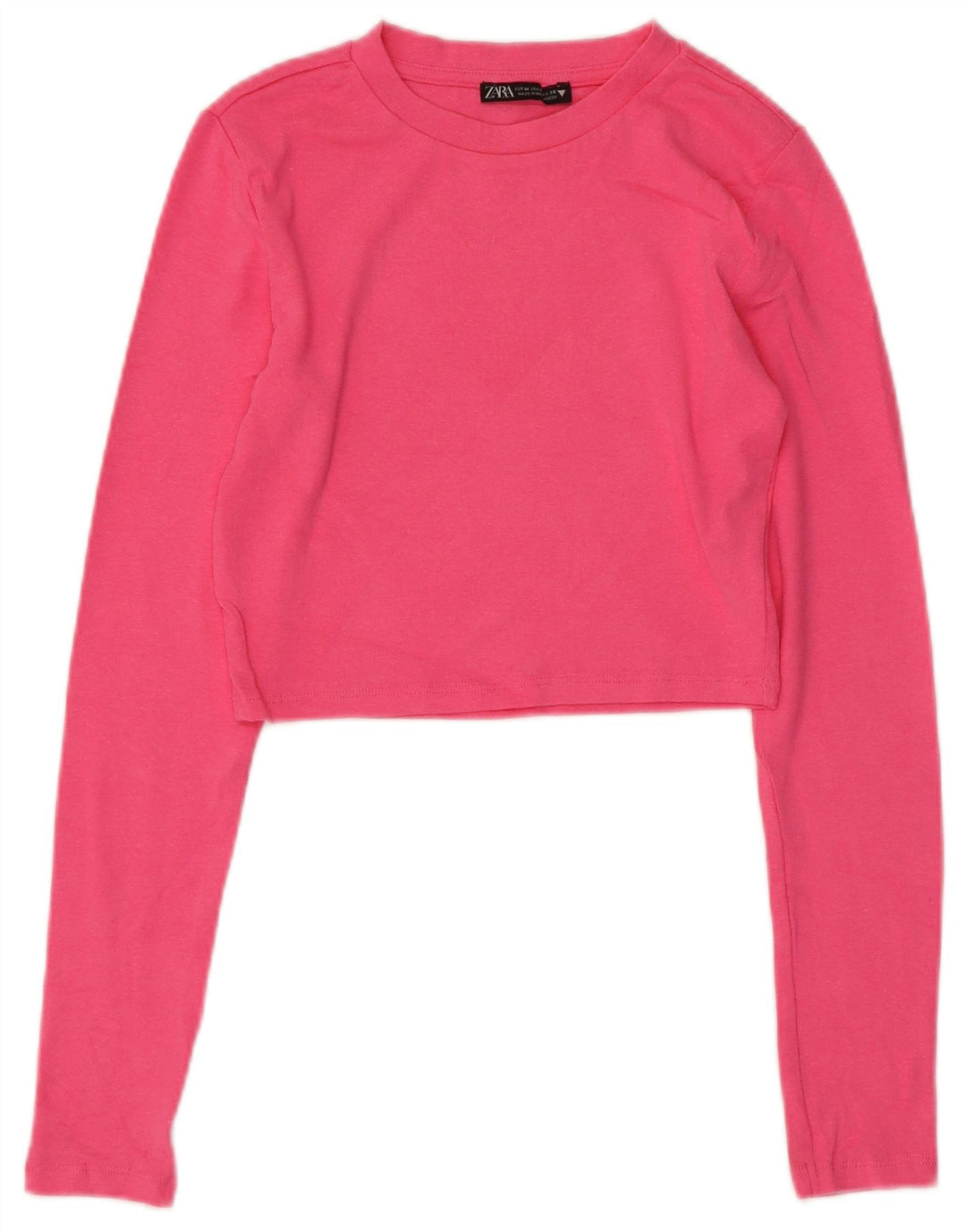 Zara Mujer Crop Top Manga Larga UK 42 Algodón Rosa Medio