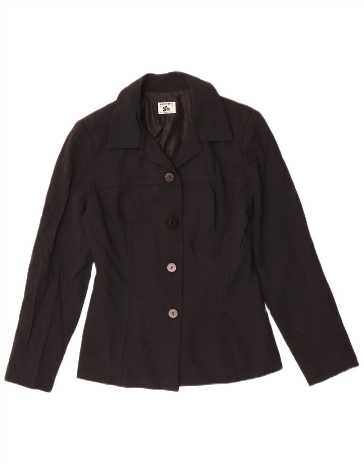 Vintage mujer 4 botones Blazer chaqueta Reino Unido 10 pequeño negro