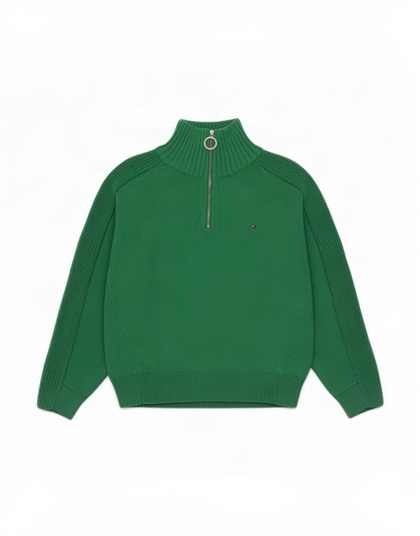 Tommy Hilfiger Suéter extragrande con cuello y cremallera para mujer UK 10 Small Green