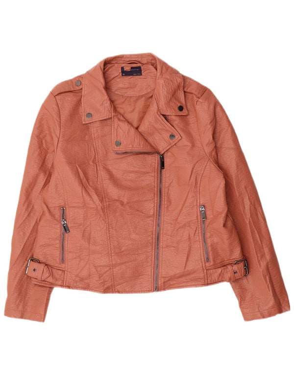 Marks & Spencer Chaqueta motera de piel sintética corta para mujer UK 20 2XL Marrón