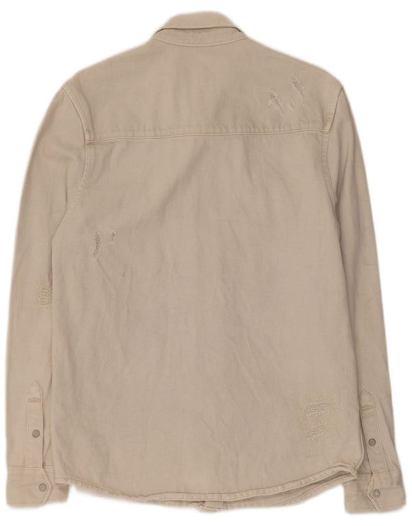Zara Mujer Camisa Vaquera Relaxed Fit Small Algodón Beige