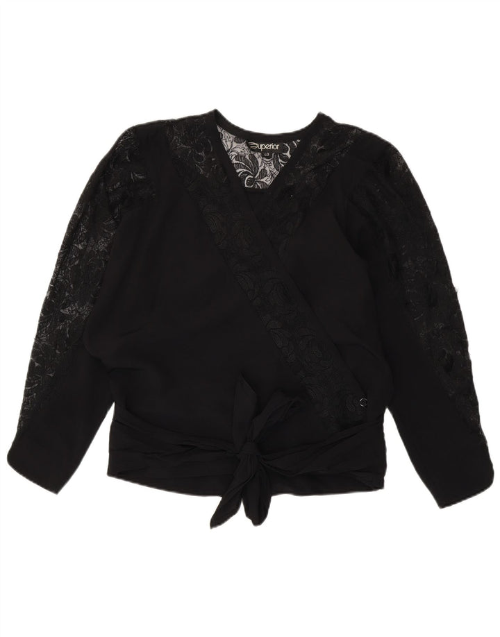 Superior Blusa de manga larga para mujer Top EU 40 Viscosa negra mediana