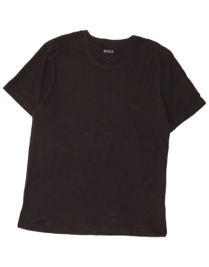 Hugo Boss Hombre Camiseta Top Grande Algodón Negro