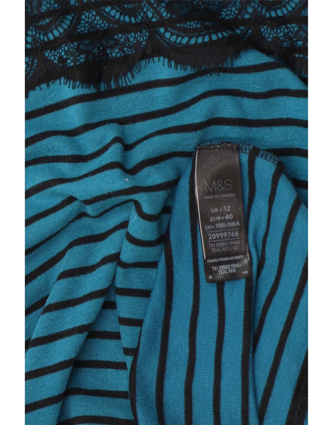 Marks & Spencer Top para mujer de manga larga UK 42 Algodón a rayas azul medio