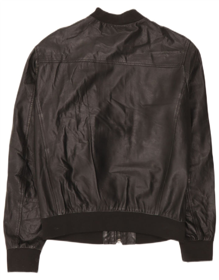 Replay Chaqueta Bomber de Cuero para Hombre UK 38 Medium Black Leather
