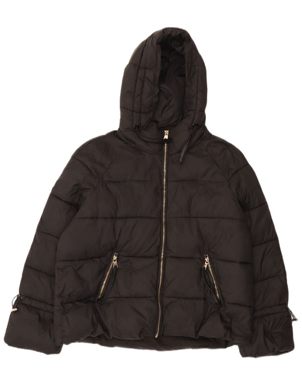 Zara Mujer Chaqueta Acolchada Con Capucha UK 46 Large Nylon Negro