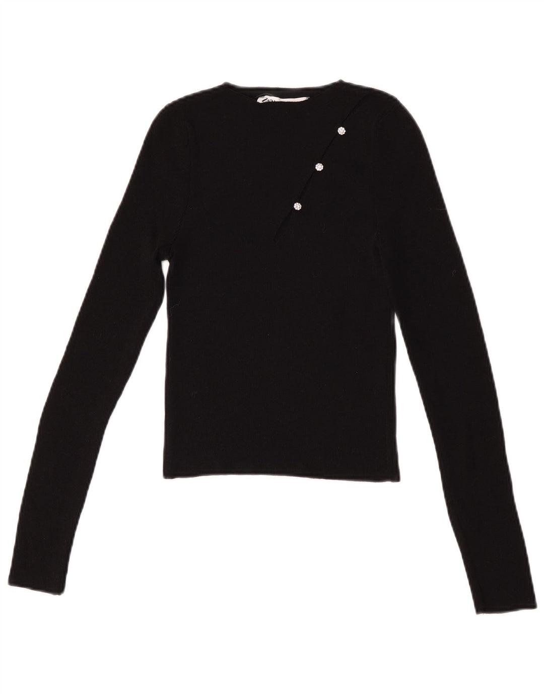 Zara Mujer Crop Top Manga Larga UK 8 Small Poliamida Negro
