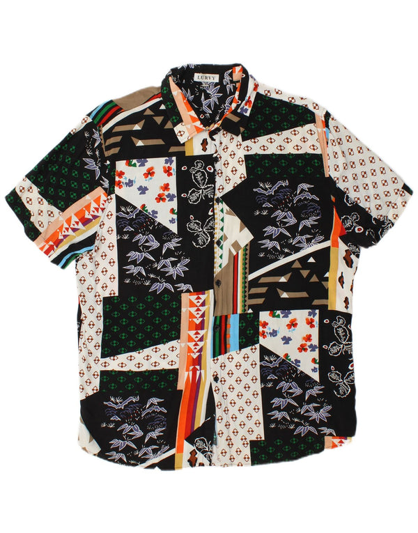 Camisa VINTAGE de manga corta para hombre XL Patchwork multicolor