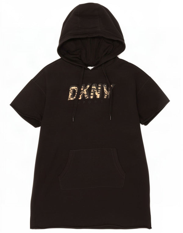 Dkny Vestido con capucha de manga corta y gráfico extragrande para mujer UK 40 Grande Negro