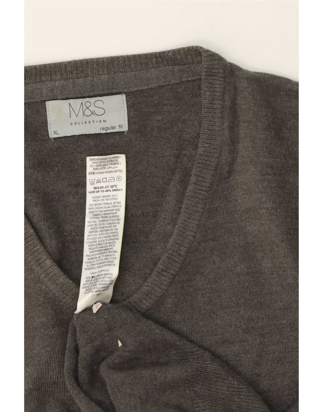 Marks & Spencer Suéter con Cuello en V y Corte Regular para Hombre XL Acrílico Gris