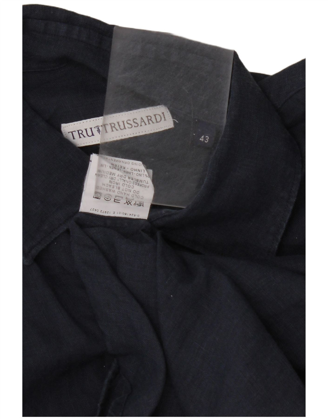 Camisa TRUSSARDI para hombre talla 43 grande lino azul marino