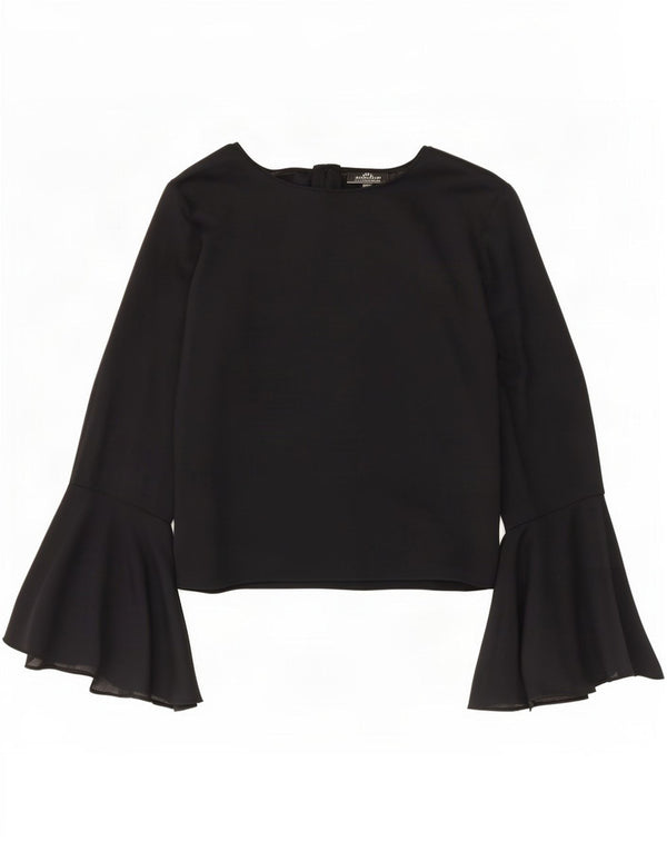 Zara Mujer Crop Blusa De Manga Larga Top UK 10 Small Azul Marino