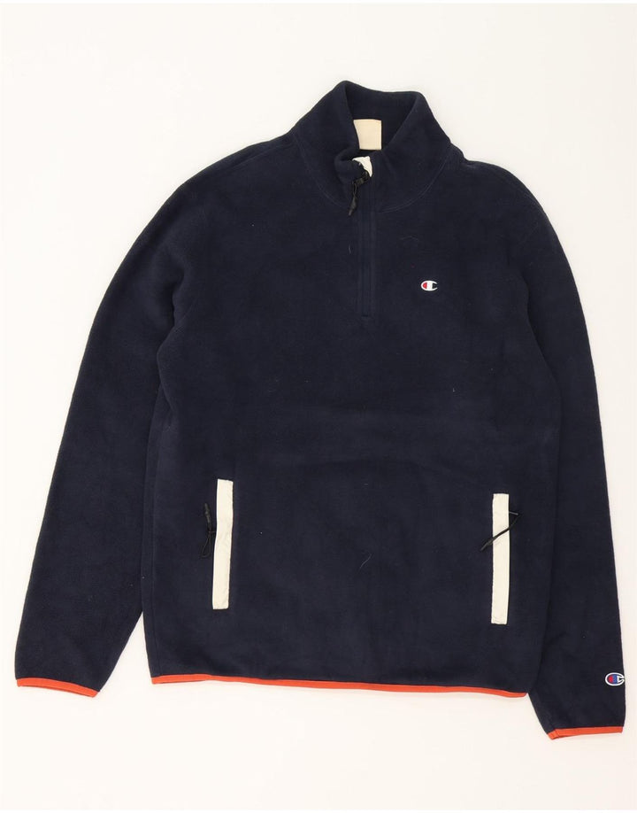 Champion Jersey de forro polar con cuello y cremallera para hombre Poliéster azul marino mediano