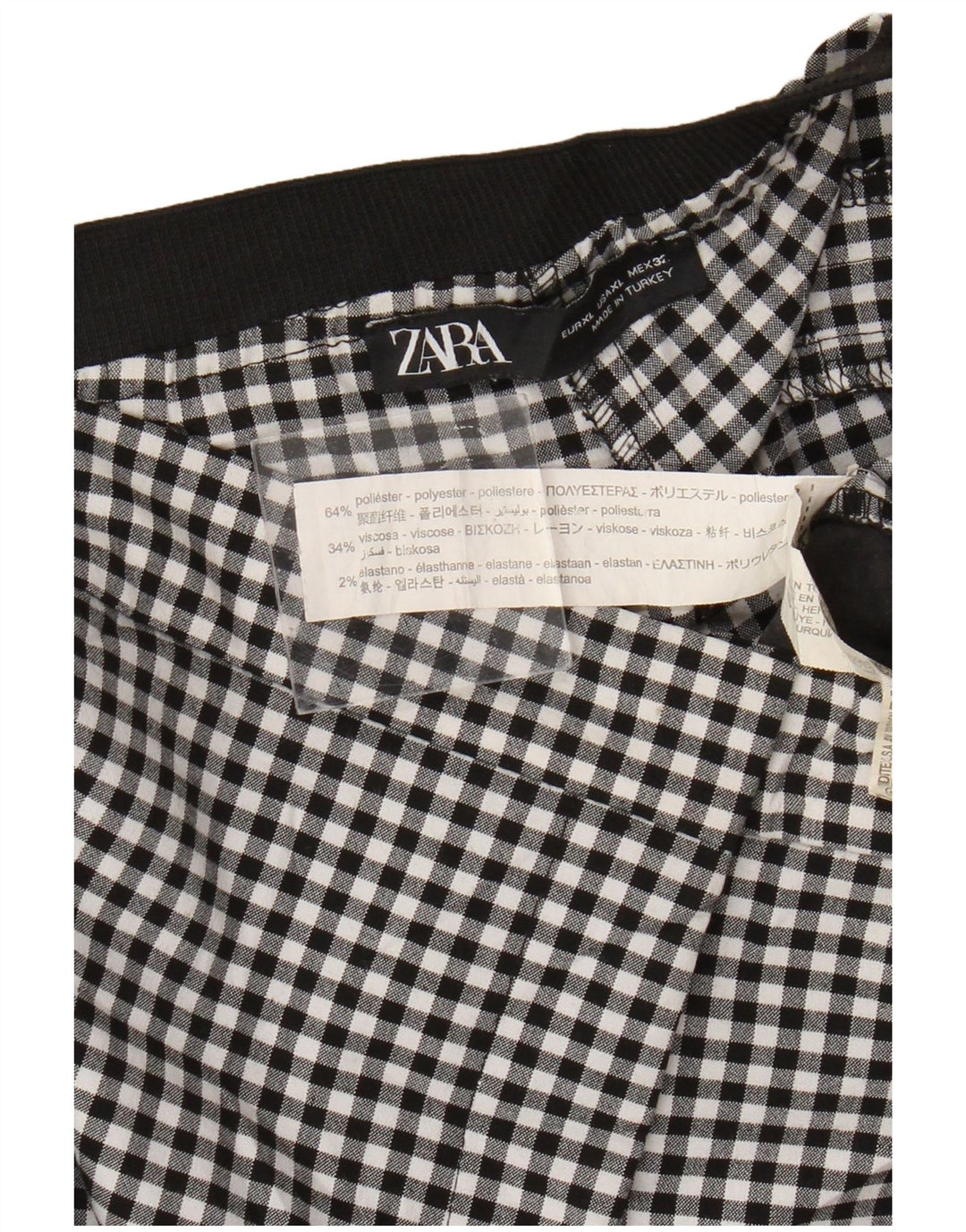 Zara Mujer Pantalón Chino Slim XL W32 L27 Poliéster Vichy Negro
