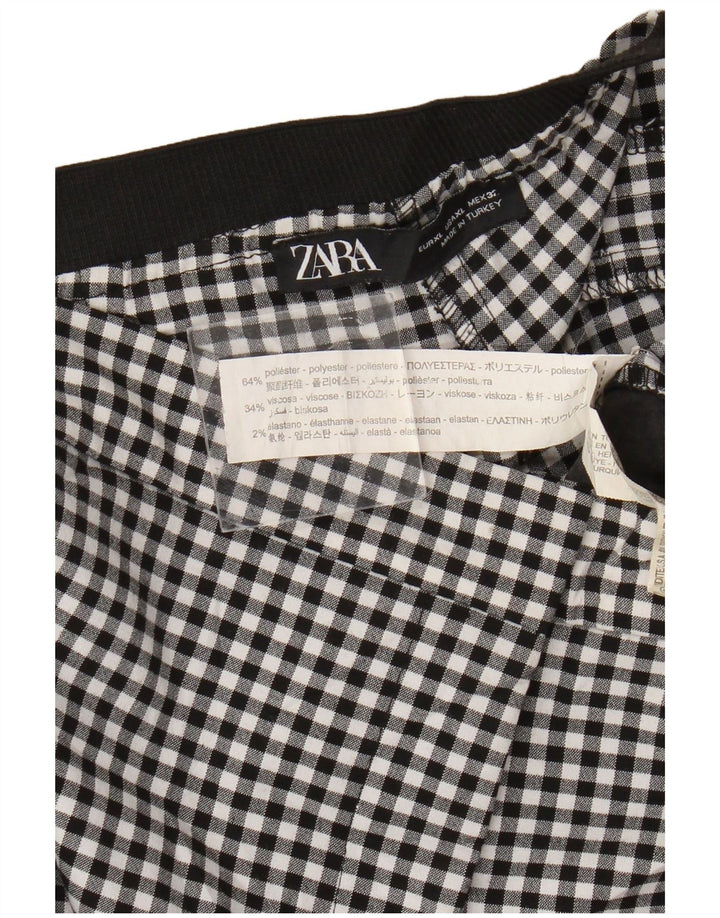 Zara Mujer Pantalón Chino Slim XL W32 L27 Poliéster Vichy Negro