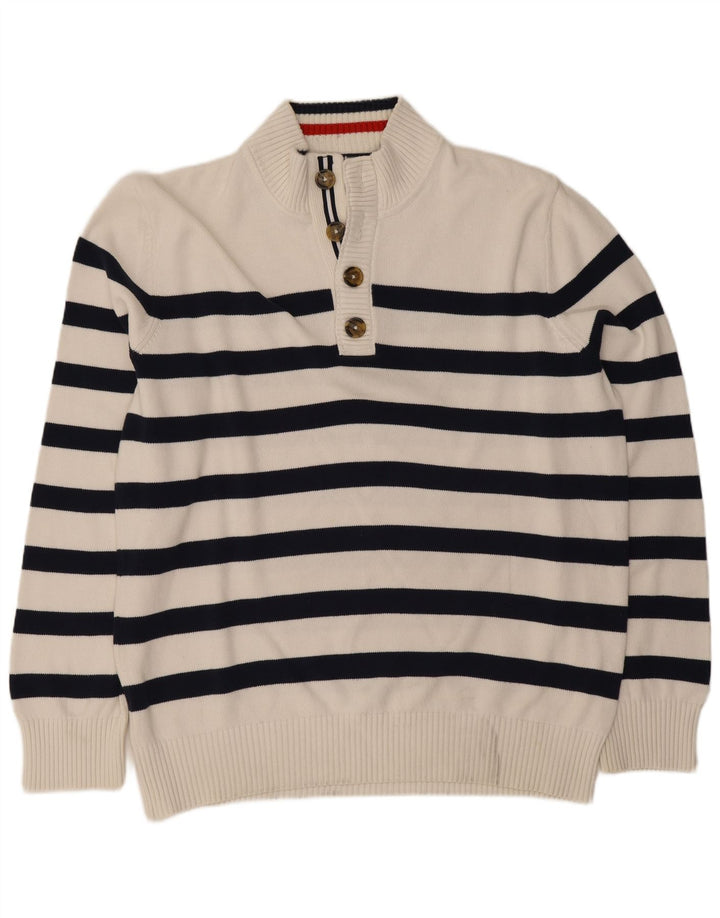 Tommy Hilfiger Suéter tipo jersey con cuello y botones para hombre, tamaño grande, a rayas blancas