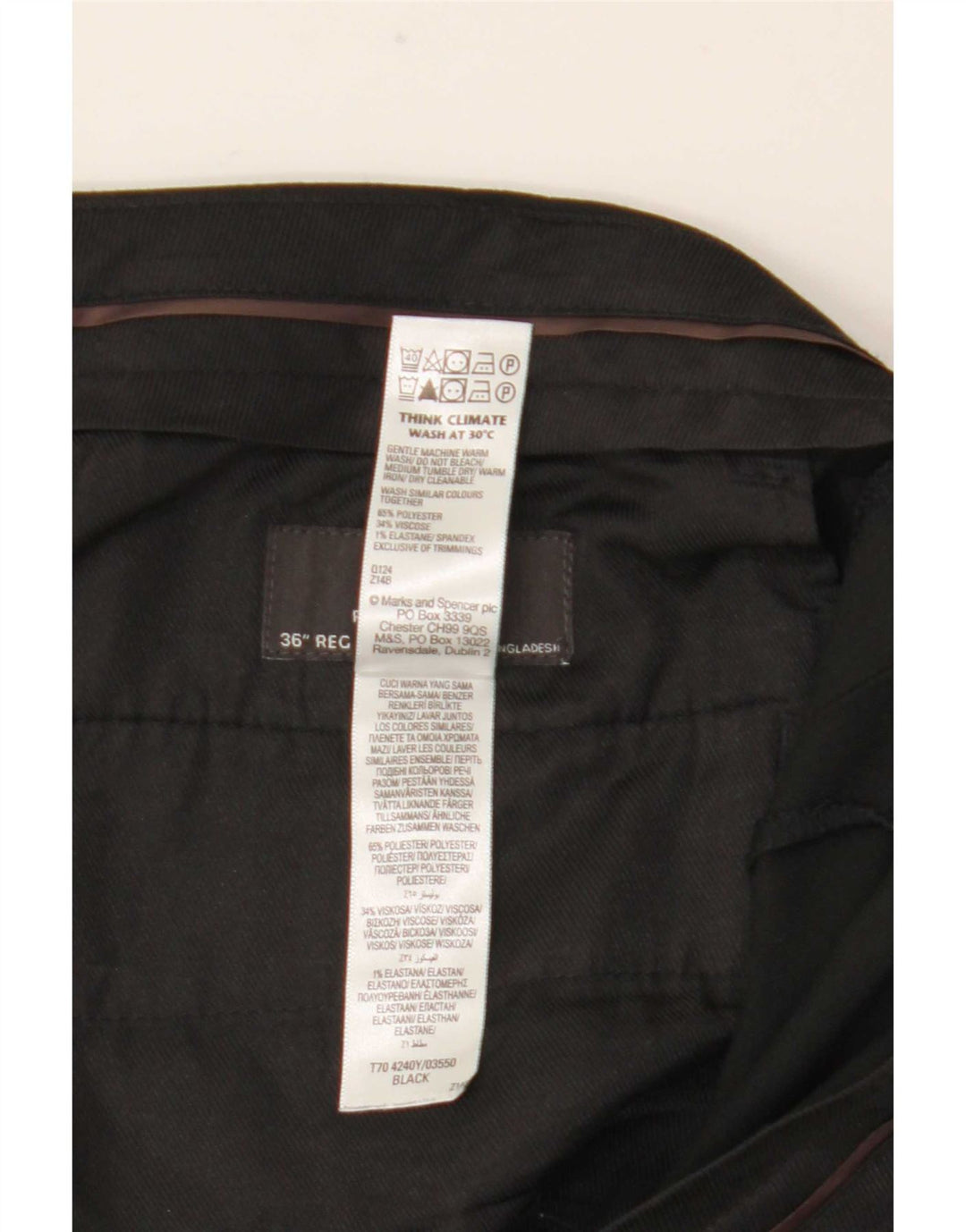 Marks & Spencer Pantalones de traje rectos de corte regular para hombre W36 L31 Negro