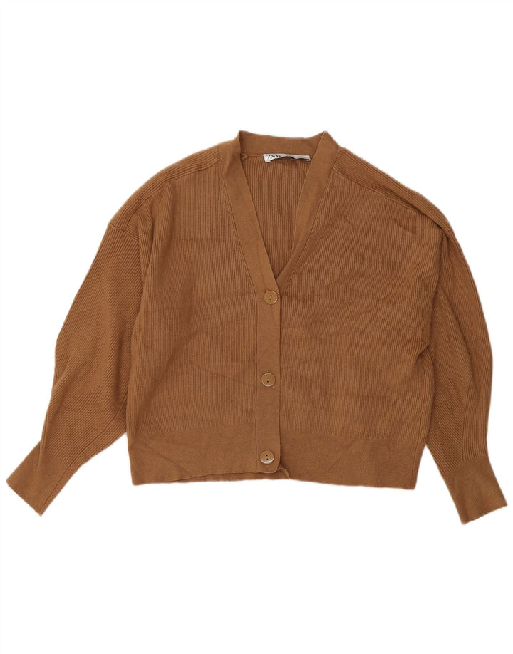 Zara Mujer Crop Cardigan Suéter UK 44 Viscosa Marrón Medio