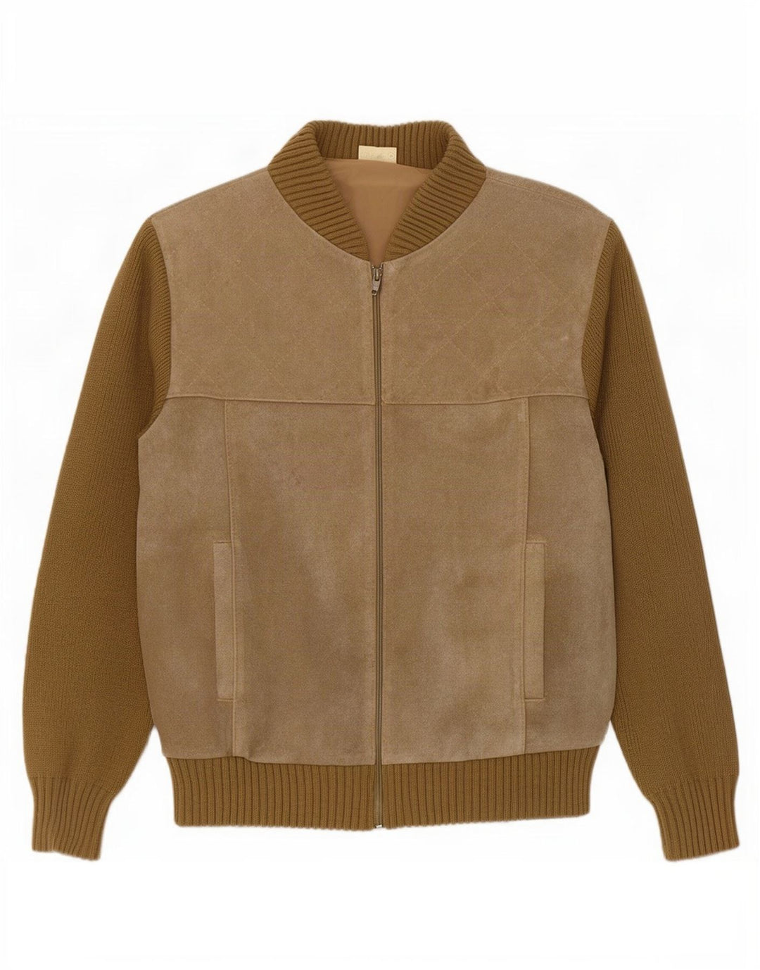 Vintage mujer ante bomber chaqueta EU 50 XL beige colorblock poliacrílico