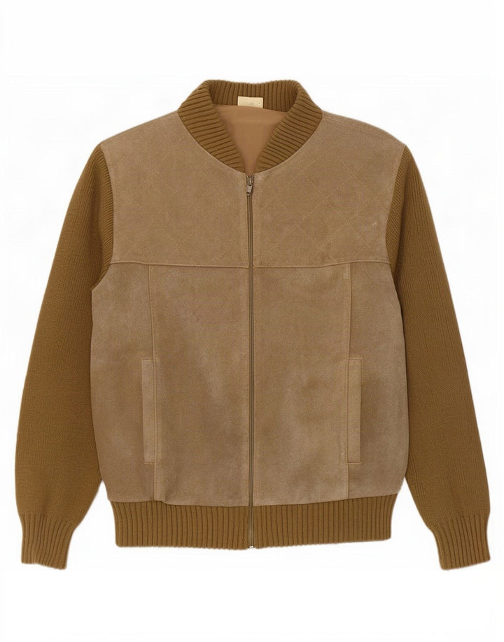 Vintage mujer ante bomber chaqueta EU 50 XL beige colorblock poliacrílico