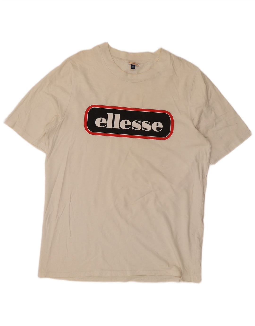 Ellesse Camiseta gráfica para hombre Top pequeño de algodón blanco roto