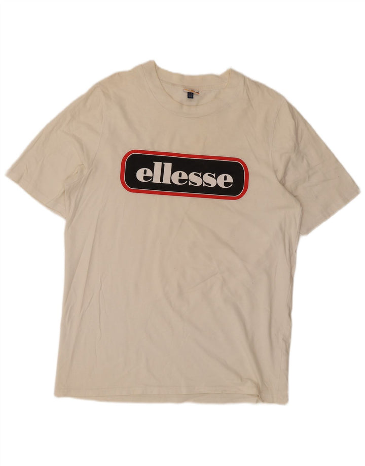 Ellesse Camiseta gráfica para hombre Top pequeño de algodón blanco roto
