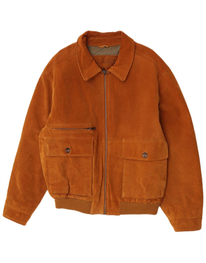 James Dillon Chaqueta bomber de ante para hombre Reino Unido 40 Cuero beige grande