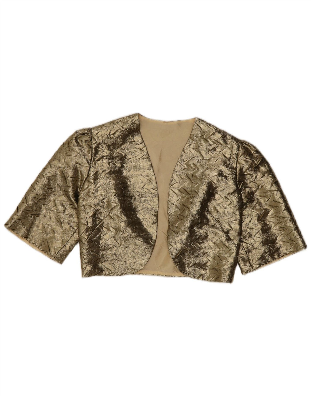 VINTAGE Chaqueta Bolero Abierta para Mujer US 10 Chevron Dorado Grande