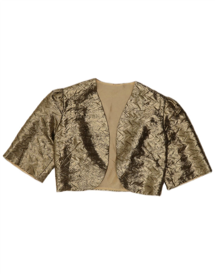 VINTAGE Chaqueta Bolero Abierta para Mujer US 10 Chevron Dorado Grande