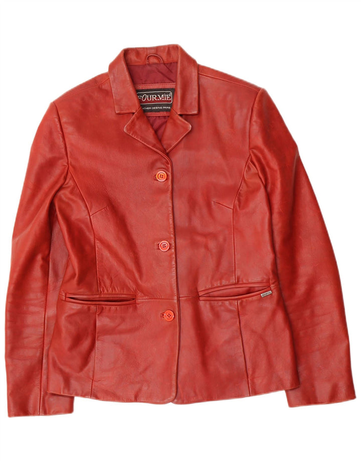 VINTAGE Chaqueta Blazer de Cuero de 3 Botones para Mujer Reino Unido 14 Cuero Rojo Medio