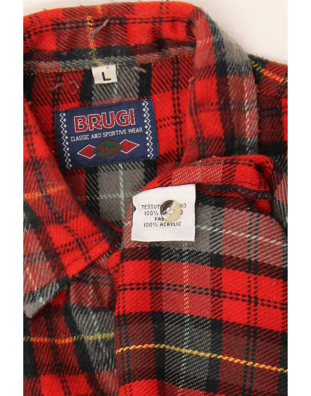 Camisa de franela para hombre Brugi Acrílico a cuadros rojos grandes