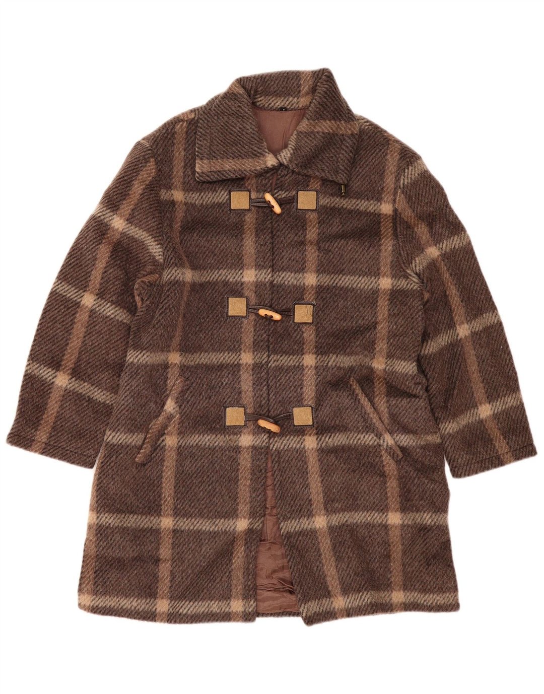 VINTAGE Mujer Duffle Coat US 1 XS Marrón Check Lana