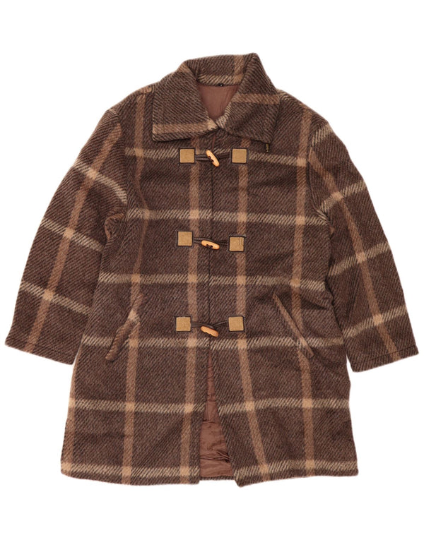 VINTAGE Mujer Duffle Coat US 1 XS Marrón Check Lana